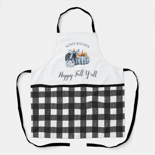 バッファロープレイドウォーターカラーブルーパンプキン エプロン (正面)