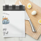 バッファロープレイドウォーターカラーブルーパンプキン キッチンタオル (四つ折り)