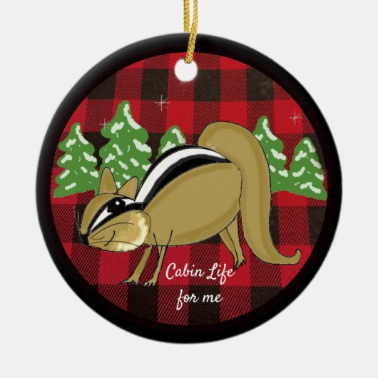 バッファロープレイドウッドランドキャビンライフセラミックオーナメント セラミックオーナメント (正面)