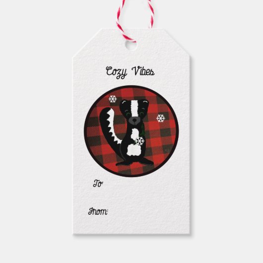 バッファロープレイドウッドランドスカンクギフトラベル ギフトタグ (正面)