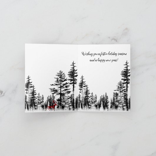 バッファロープレイドウッドランドフォレストスタッグメリークリスマス シーズンカード (内部)