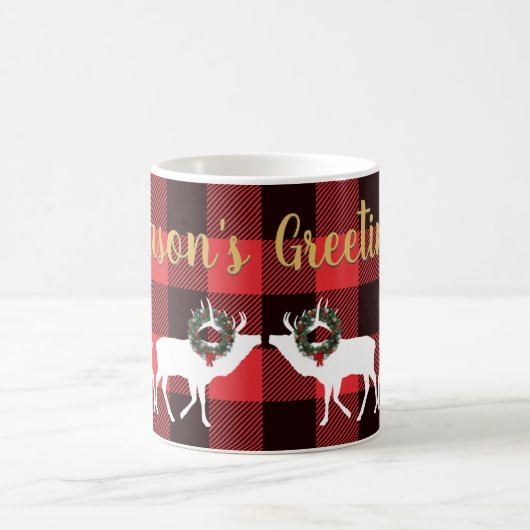 バッファロープレイドエルクシルエットリース コーヒーマグカップ (中央)