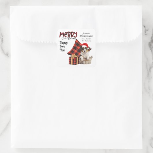 バッファロープレイドオーストラリア羊飼い子犬クリスマス スクエアシール (バッグ)