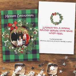 バッファロープレイドカスタムリース写真クリスマス幸せ シーズンカード