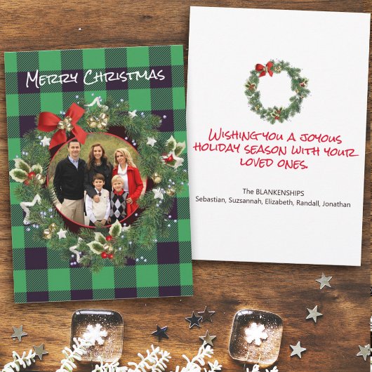 バッファロープレイドカスタムリース写真クリスマス幸せ シーズンカード