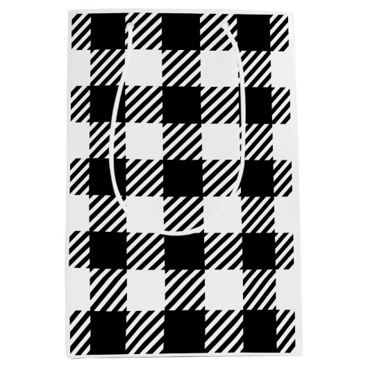 バッファロープレイドクラシックスタイル白黒 ミディアムペーパーバッグ (正面)