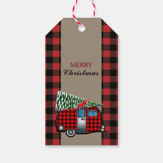バッファロープレイドクリスマスキャンパートレーラー ギフトタグ (正面)