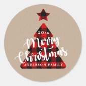 バッファロープレイドクリスマスツリークラフト ラウンドシール (正面)