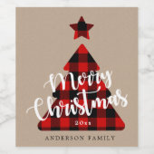 バッファロープレイドクリスマスツリークラフト ワインラベル (シングルラベル)