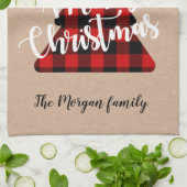 バッファロープレイドクリスマスツリーモノグラム キッチンタオル (折り畳み)