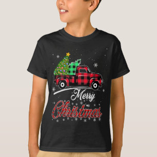 バッファロープレイドクリスマスツリーヴィンテージレッドトラックXma Tシャツ