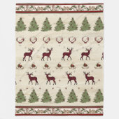 バッファロープレイドクリスマスパインツリーズディアー〔雄ジカの〕枝角 フリースブランケット (正面)
