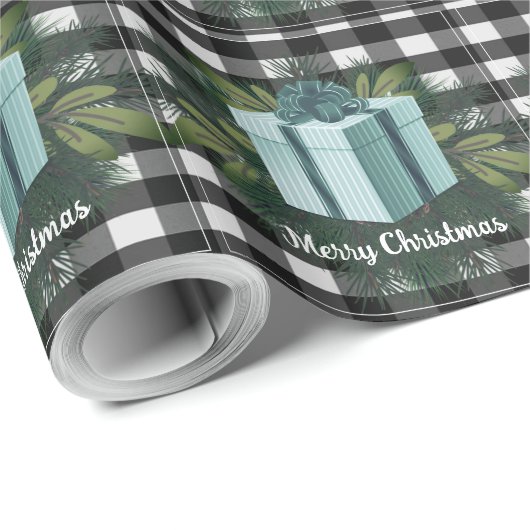 バッファロープレイドクリスマスプレゼント |クリスマスティール(緑がかった色) ラッピングペーパー (ロールコーナー)