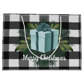 バッファロープレイドクリスマスプレゼント |ティール（緑がかった色） ラージペーパーバッグ (裏面)