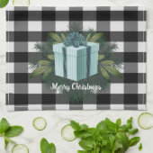 バッファロープレイドクリスマスプレゼント |ティール（緑がかった色）休日 キッチンタオル (折り畳み)