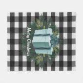 バッファロープレイドクリスマスプレゼント |ティール（緑がかった色）休日 フリースブランケット (正面(横))