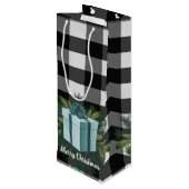 バッファロープレイドクリスマスプレゼント |ティール（緑がかった色）休日 ワインギフトバッグ (裏面アングル)