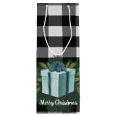 バッファロープレイドクリスマスプレゼント |ティール（緑がかった色）休日 ワインギフトバッグ (裏面)