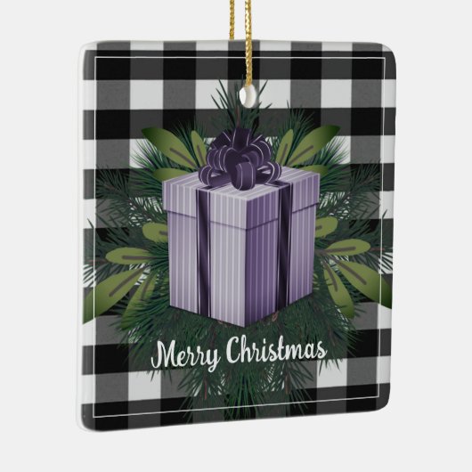 バッファロープレイドクリスマスプレゼント |パープルホリデー セラミックオーナメント (右)