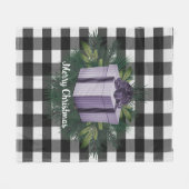 バッファロープレイドクリスマスプレゼント |パープルホリデー フリースブランケット (正面(横))