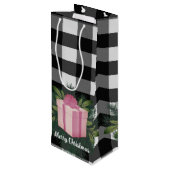 バッファロープレイドクリスマスプレゼント |ピンクの休日 ワインギフトバッグ (裏面アングル)