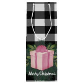 バッファロープレイドクリスマスプレゼント |ピンクの休日 ワインギフトバッグ (裏面)