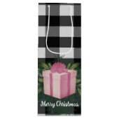 バッファロープレイドクリスマスプレゼント |ピンクの休日 ワインギフトバッグ (正面)