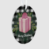バッファロープレイドクリスマスプレゼント |ピンク オーナメント (正面)