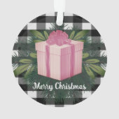 バッファロープレイドクリスマスプレゼント |ピンク オーナメント (裏面)