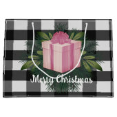 バッファロープレイドクリスマスプレゼント |ピンク ラージペーパーバッグ (正面)