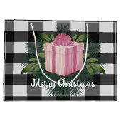 バッファロープレイドクリスマスプレゼント |ピンク ラージペーパーバッグ (裏面)
