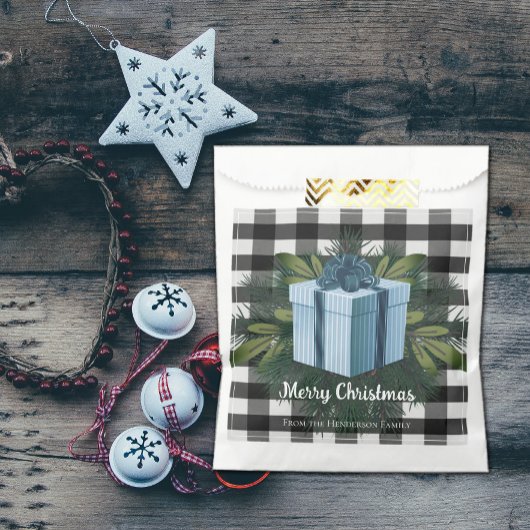 バッファロープレイドクリスマスプレゼント |ブルーの好意バッグ フェイバーバッグ