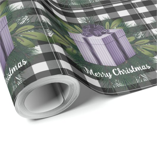 バッファロープレイドクリスマスプレゼント |紫のクリスマス ラッピングペーパー (ロールコーナー)