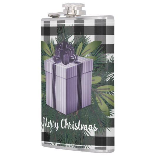 バッファロープレイドクリスマスプレゼント |紫 フラスク (左)