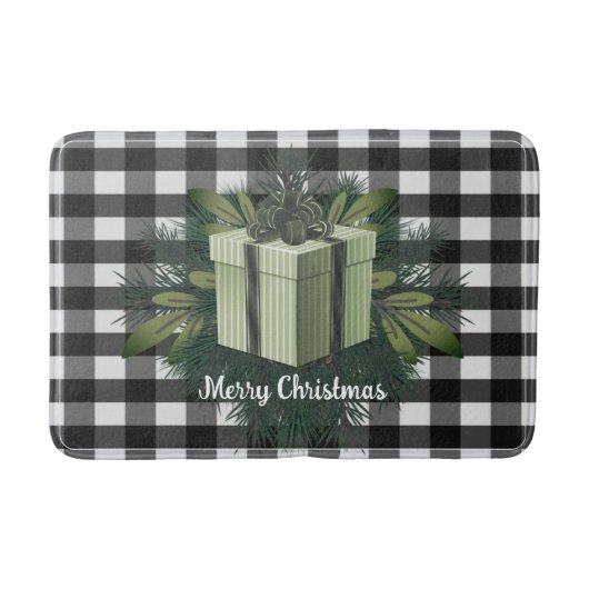 バッファロープレイドクリスマスプレゼント |緑の休日 バスマット (正面)