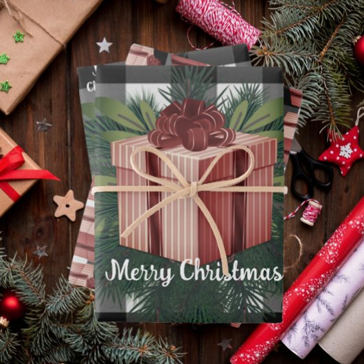 バッファロープレイドクリスマスプレゼント |赤 ラッピングペーパーシート
