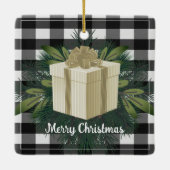 バッファロープレイドクリスマスプレゼント |金ゴールド休日 セラミックオーナメント (裏面)