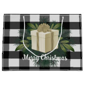 バッファロープレイドクリスマスプレゼント |金ゴールド ラージペーパーバッグ (正面)