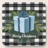 バッファロープレイドクリスマスプレゼント |青い休日 コースター (正面)