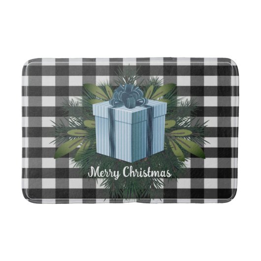 バッファロープレイドクリスマスプレゼント |青い休日 バスマット (正面)