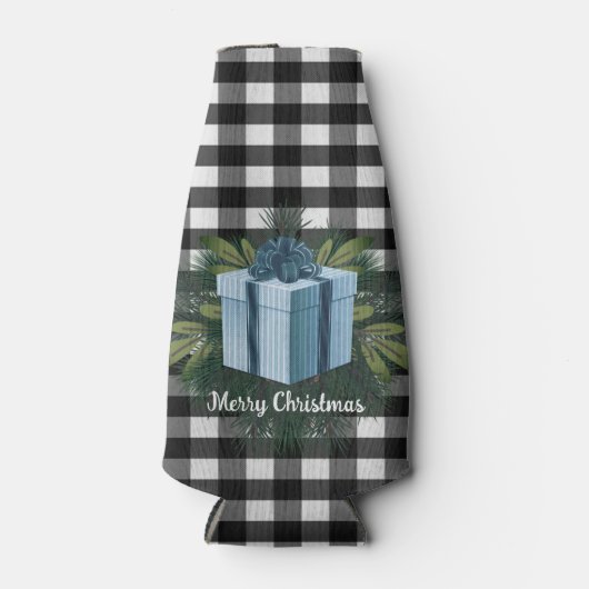 バッファロープレイドクリスマスプレゼント |青い休日 ボトルクーラー (正面)