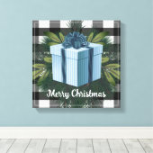 バッファロープレイドクリスマスプレゼント |青 キャンバスプリント (インサイチュ (ウッドフロア))