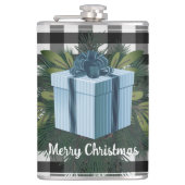 バッファロープレイドクリスマスプレゼント |青 フラスク (正面)