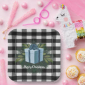 バッファロープレイドクリスマスプレゼント |青 ペーパープレート (パーティー)