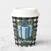 バッファロープレイドクリスマスプレゼント |青 紙コップ (正面)