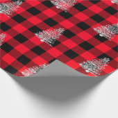 バッファロープレイドクリスマスホリデークリスマスツリーレッド ラッピングペーパー (角)