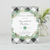 バッファロープレイドクリスマスリース金ゴールドウェディングシャワー 招待状 (スタンド正面)