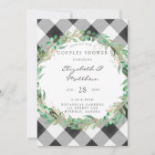 バッファロープレイドクリスマスリース金ゴールドカップルシャワー 招待状 (正面)