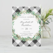 バッファロープレイドクリスマスリース金ゴールドカップルシャワー 招待状 (スタンド正面)