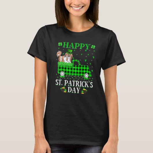 バッファロープレイドグリーントラックシーズー(犬)Tzu Dog St Patrick' Tシャツ (正面)